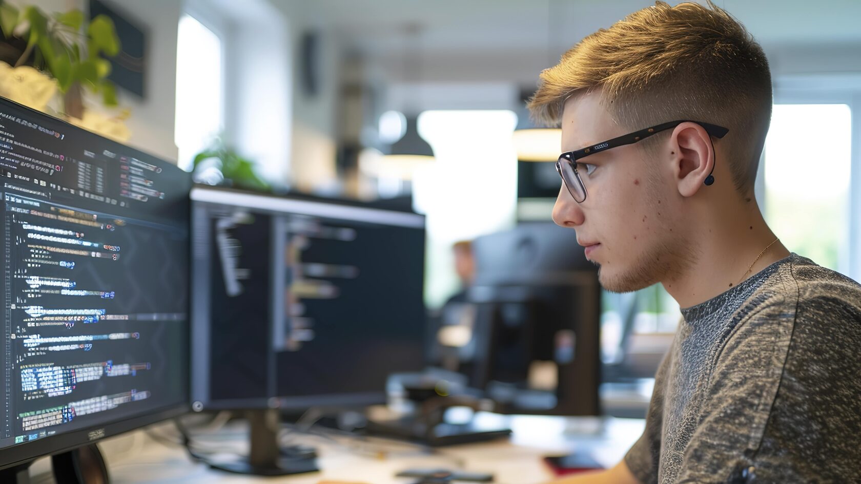 Software developer working at a computer